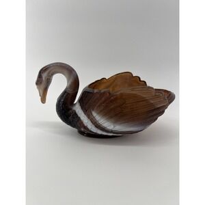 VTG Imperial Glass Carmel Slag Swirl Swan Trinket‎ Dish Holiday Thanksgiving MCM